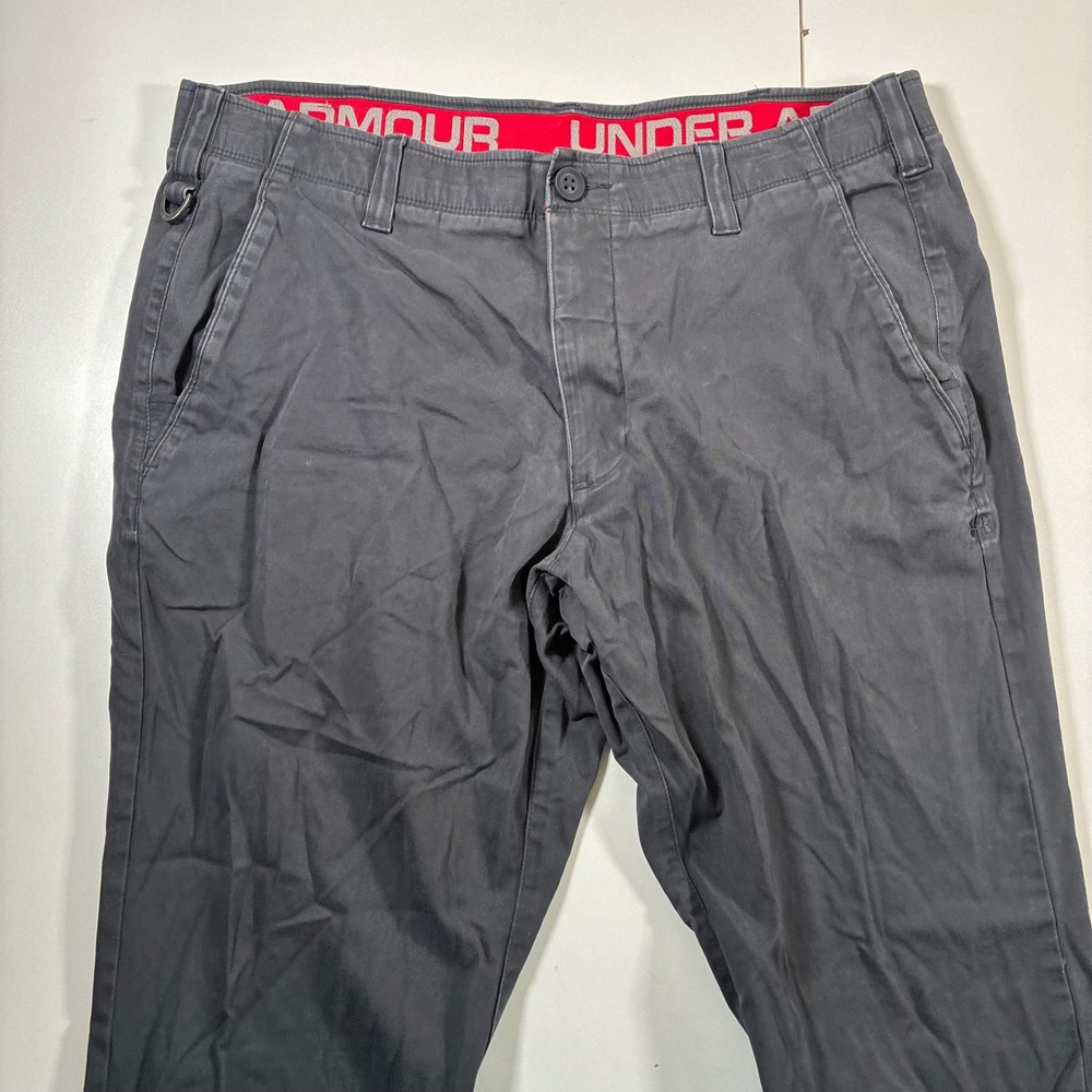 Under Armour Chino Pants 38x28 Gray Straight Stretch Metal Hook (Tag 40x30)